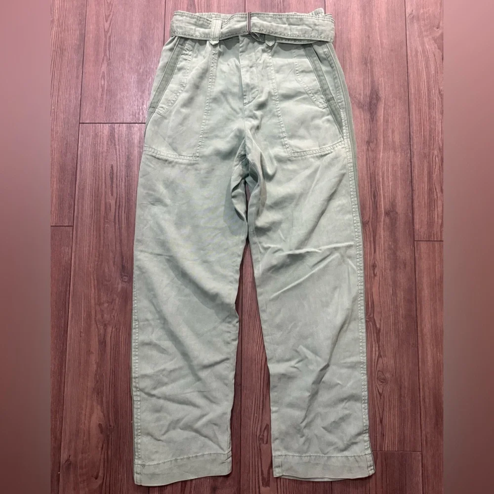 Zara Sage Green Utility Belt Cargo Pants XS Tencel Linen Blend NWOT